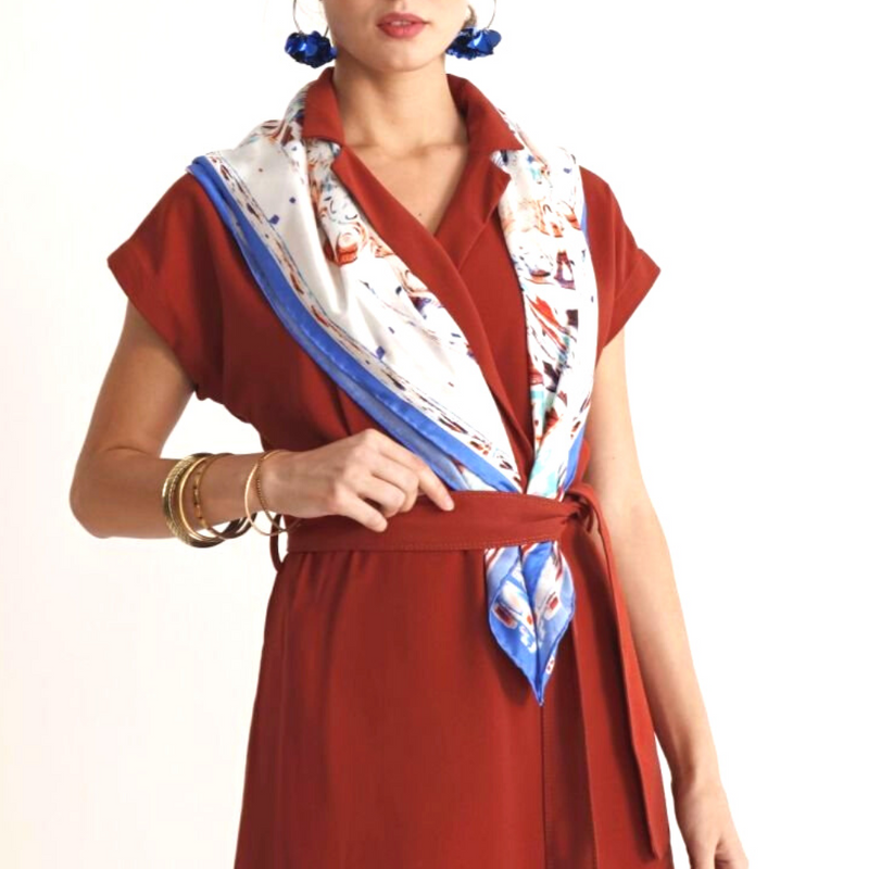 White & Blue Mare Silk Scarf
