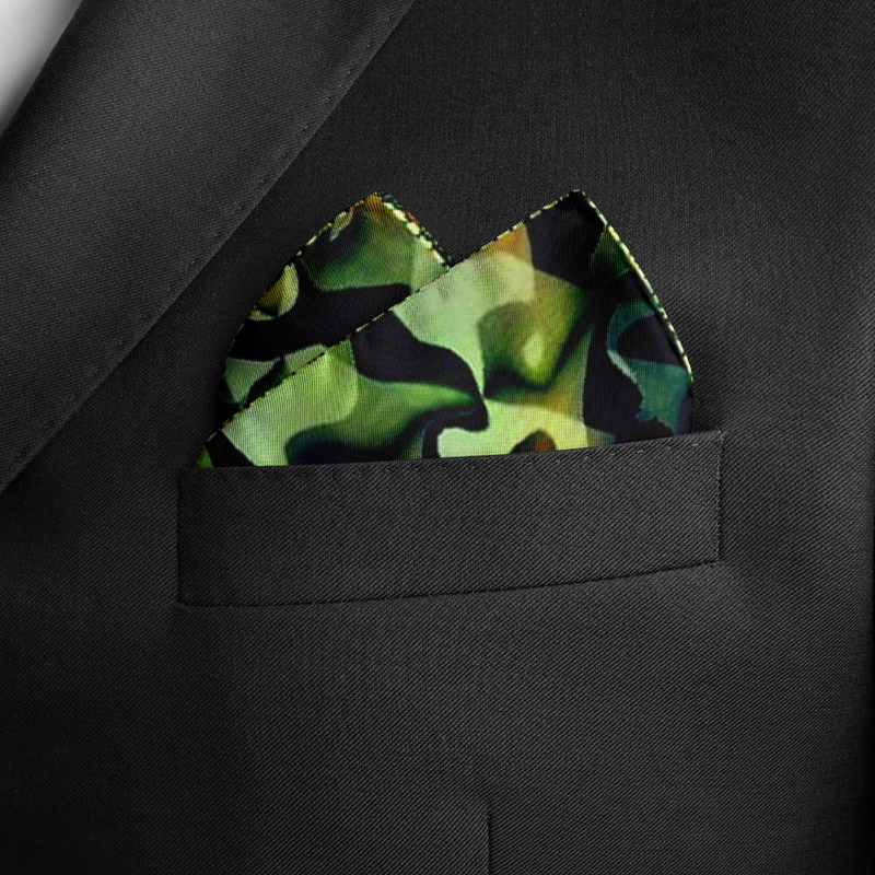 Green Fractal Silk Pocket Square