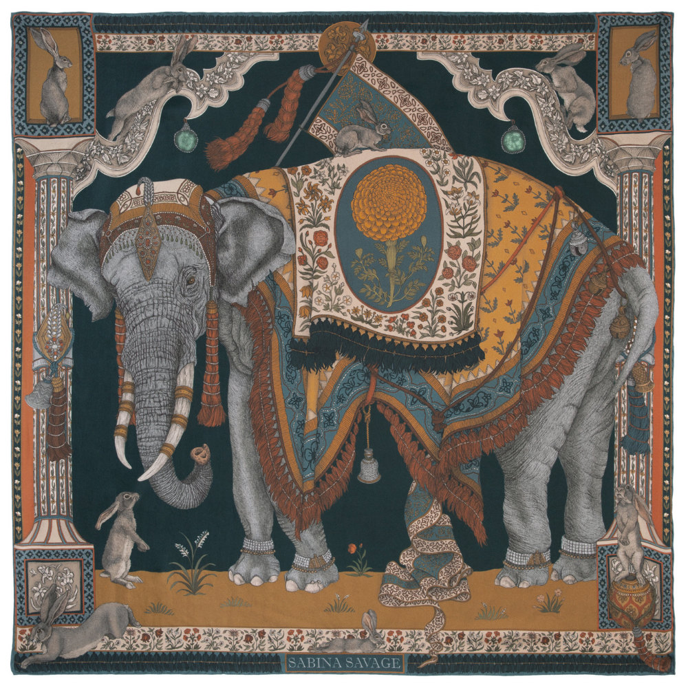The Rabbits and the Elephant -  90cm x 90cm Silk