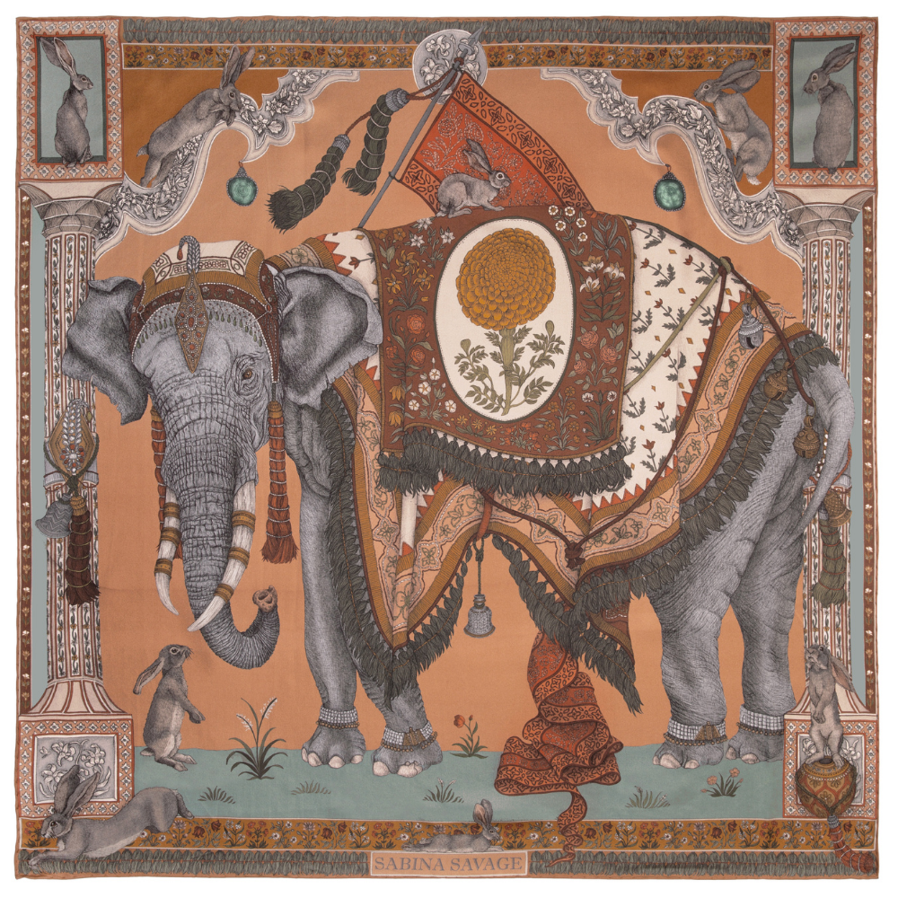 The Rabbits and the Elephant -  90cm x 90cm Silk