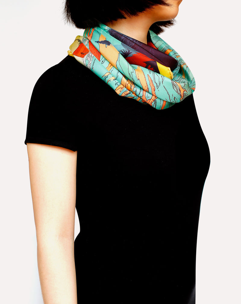 Under The Sea by Pig, Chicken and Cow luxury scarf at Beyond Scarf, Calgary, Alberta, Canada