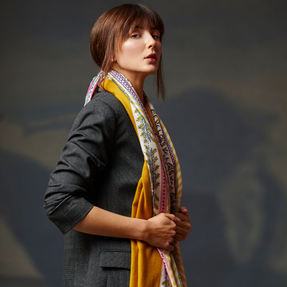 Yellow Long Cashmere Backed Stole