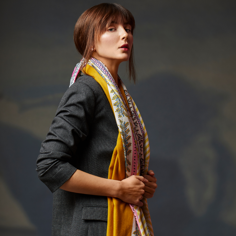 Yellow Long Cashmere Backed Stole