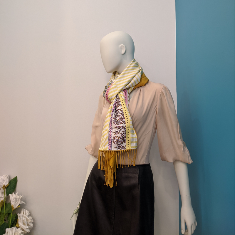 Yellow Long Cashmere Backed Stole