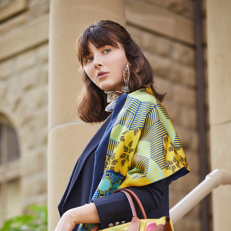 Forme Jaune-Bleu Long Cashmere Backed Stole